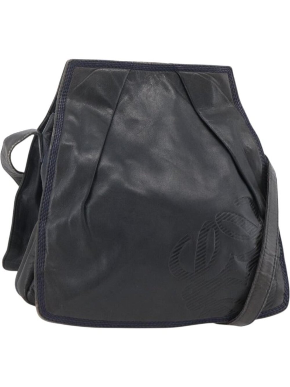 LOEWE Anagram Shoulder Bag Leather Navy Gold